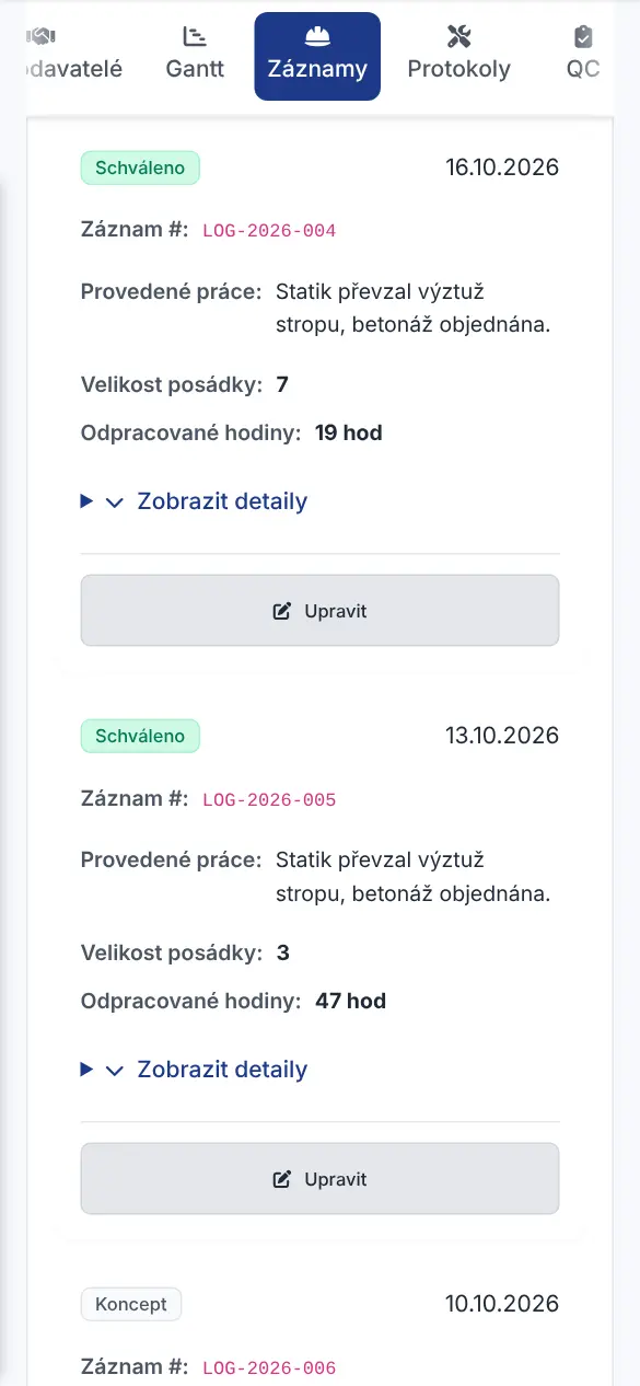 Stavební deník v mobilu
