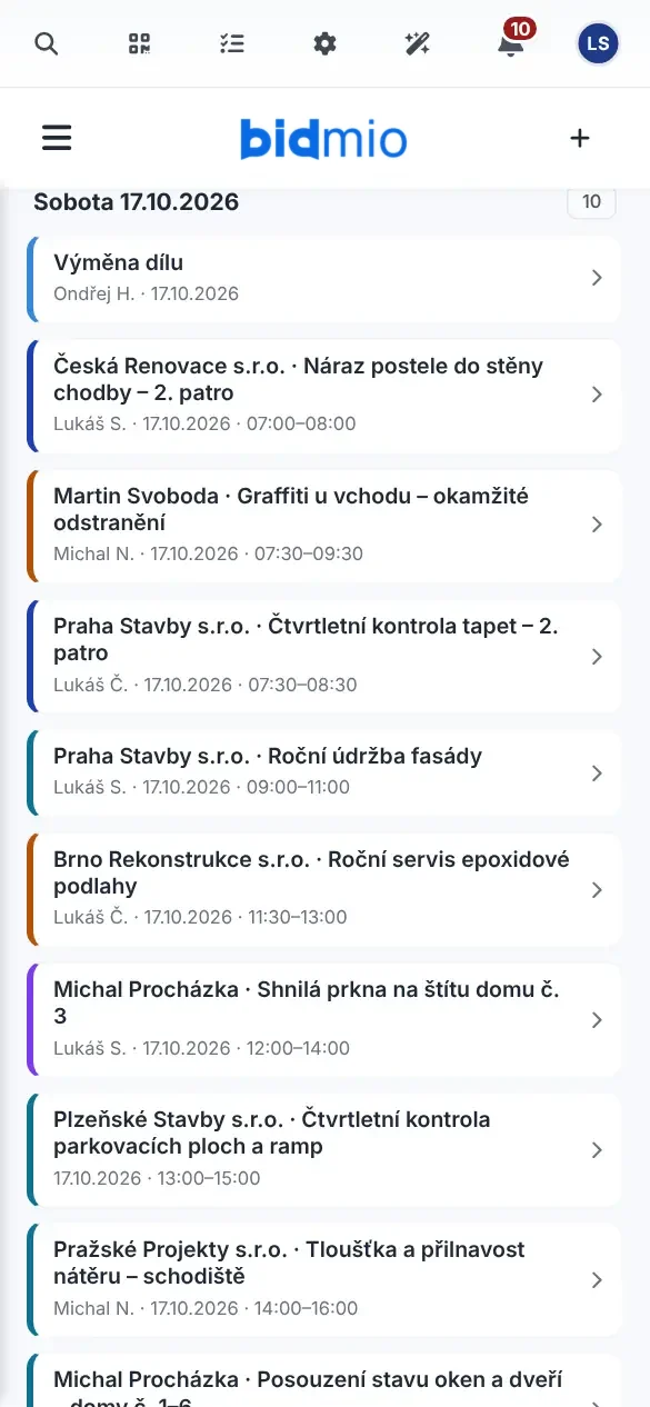 Denní plán party v mobilu