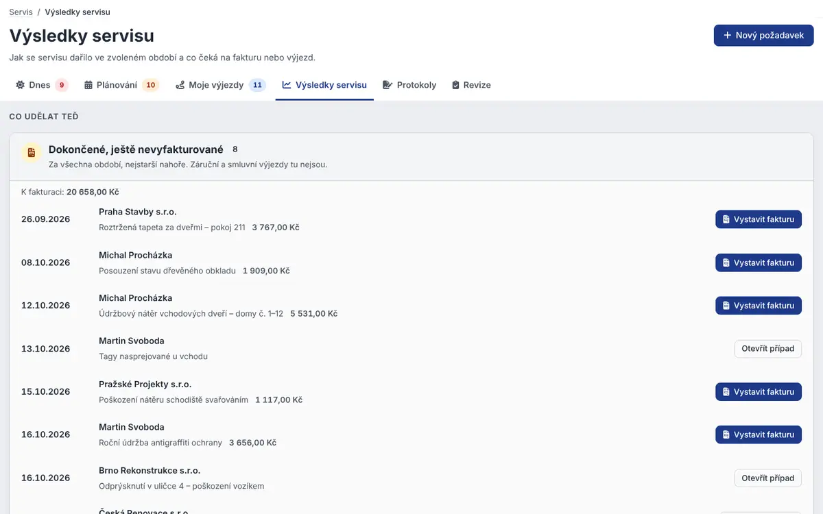 Přehled nevyfakturovaných prací u zakázek v Bidmio